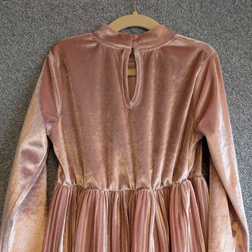 Wonder Nation Girls Size S (6/6X) Mock Neck Blush Pink Velvet Pleated Midi Dress